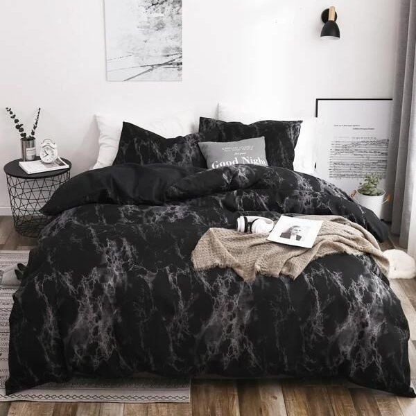 Parure de lit en tissu doux, ensemble de trois pièces à motif pierre, housse de couette et housse de couette_voghion.com