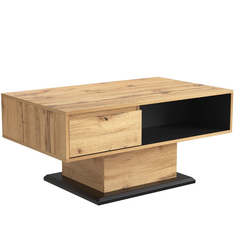 Table basse en bois avec tiroir caché, compartiment de rangement ouvert et espace de rangement arrière, rangement double face pour salon ou bureau, table de canapé grande capacité_voghion.com