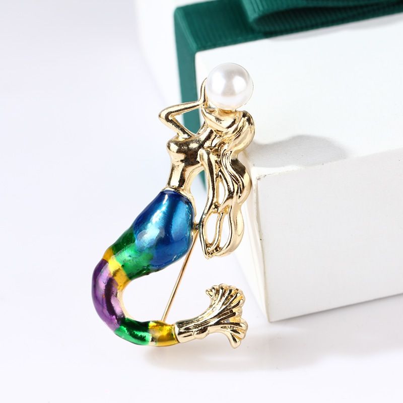fashion personality painted oil drop mermaid corsage personality pearl pin buckle accessories brooch_voghion.com