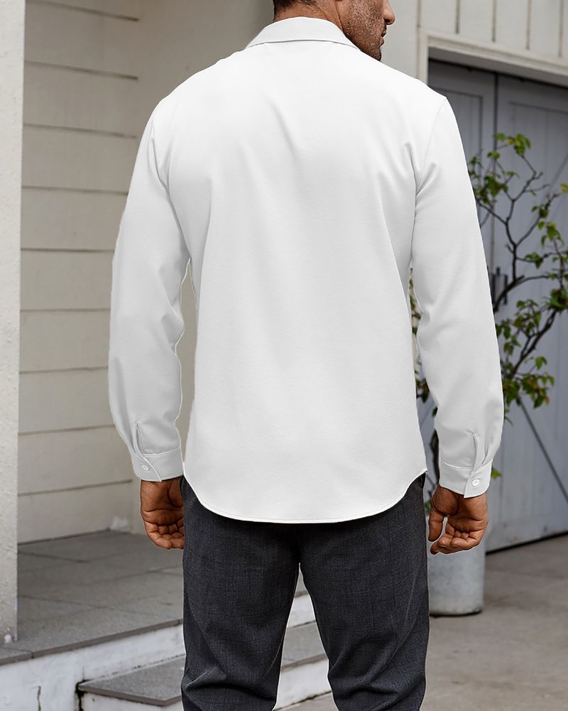 Herrenbekleidung, einfarbig, langärmelig, Business-Casual-Hemd mit Button-Down-Kragen, bügelfrei, knitterfrei_voghion.com