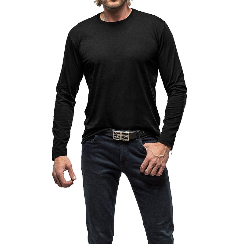 Herrenbekleidung Herren-Langarm-T-Shirt für Herren, einfarbig, Rundhalsausschnitt, langärmelig_voghion.com