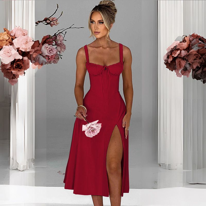 Rochie de primăvară și vară europeană și americană, la modă, casual, cu dantelă, slim fit, cu fante, high end, pentru femei_voghion.com
