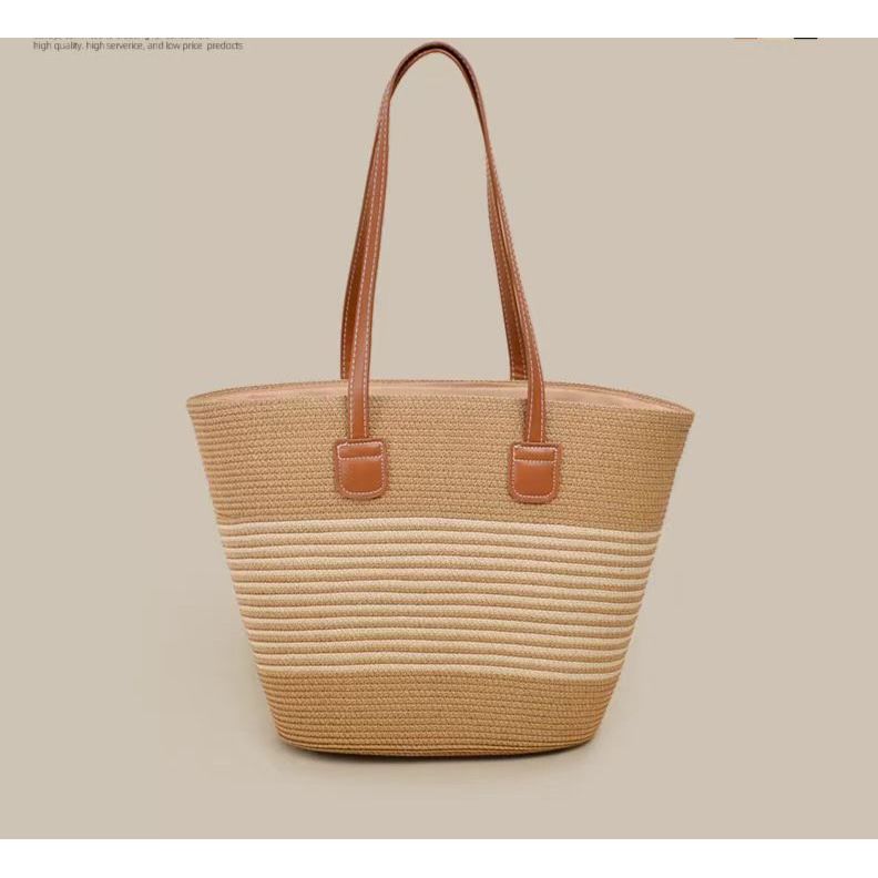 Borsa a tracolla versatile da donna, stile casual estivo, con tracolla a righe nere, stile spiaggia, 2025_voghion.com