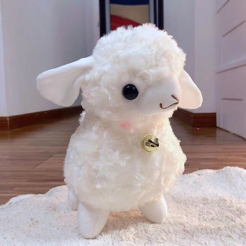 Peluche de adorable ovejita blanca, juguete suave con cascabel, muñeco de peluche, lindo corderito_voghion.com