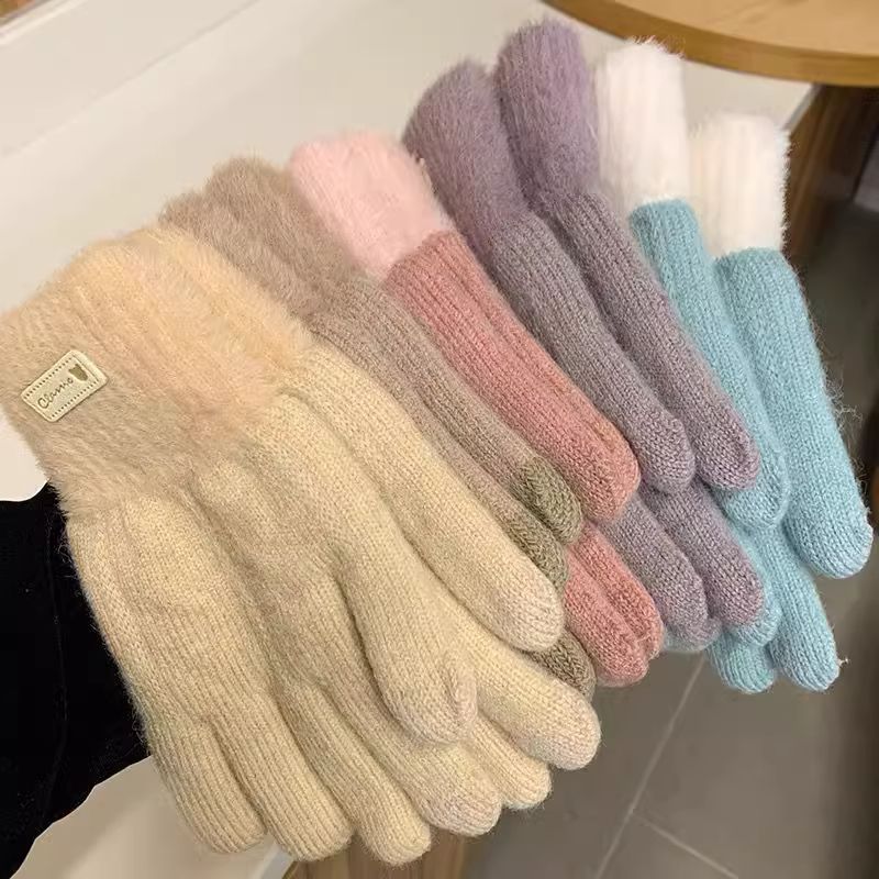 Autumn And Winter Gloves Women's Wool Knitted Double-layer Velvet Thickened Five-finger Touch Screen Wind-proof, Warm-keeping And Cold-proof Gloves_voghion.com
