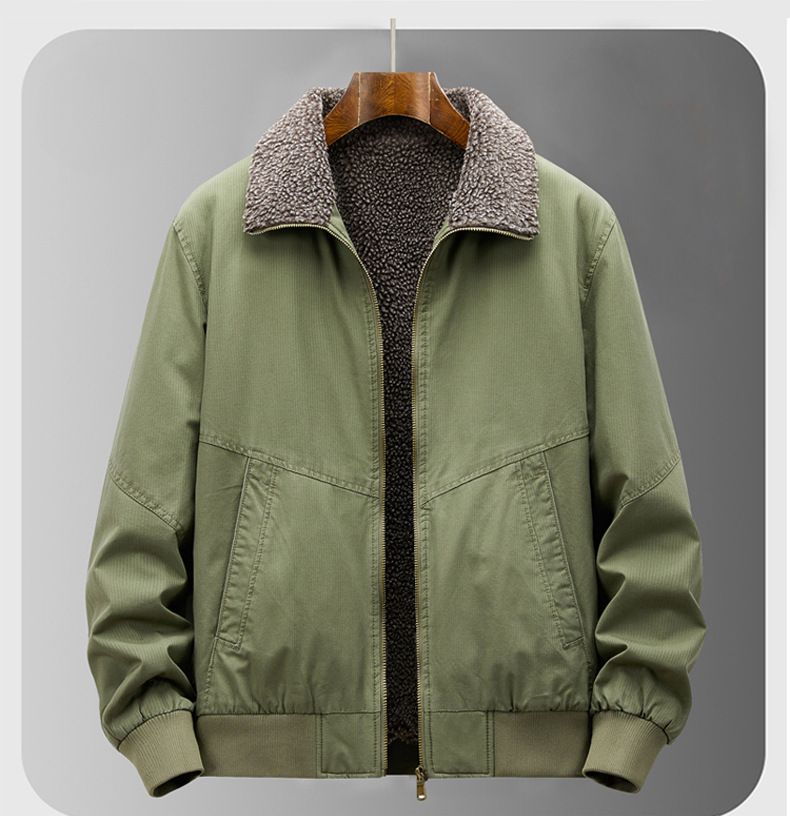 Giacca invernale da uomo foderata in pile – Rivestimento in cotone pesante con interno in sherpa (M-4XL, Nero/Verde militare/Cachi)_voghion.com