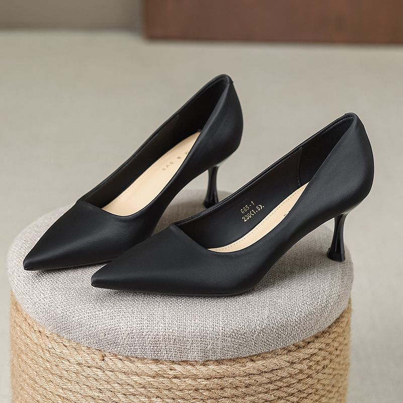 Tacchi alti in morbida pelle, scarpe singole a punta con tacco piccolo in stile francese, scarpe da donna_voghion.com