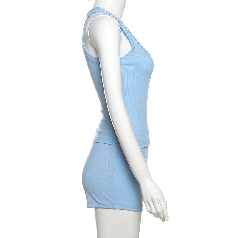 Damenbekleidung Herbstmode Lässig Rundhals Einfarbig Slim Fit I-förmige Weste Hohe Taille Shorts Anzug_voghion.com