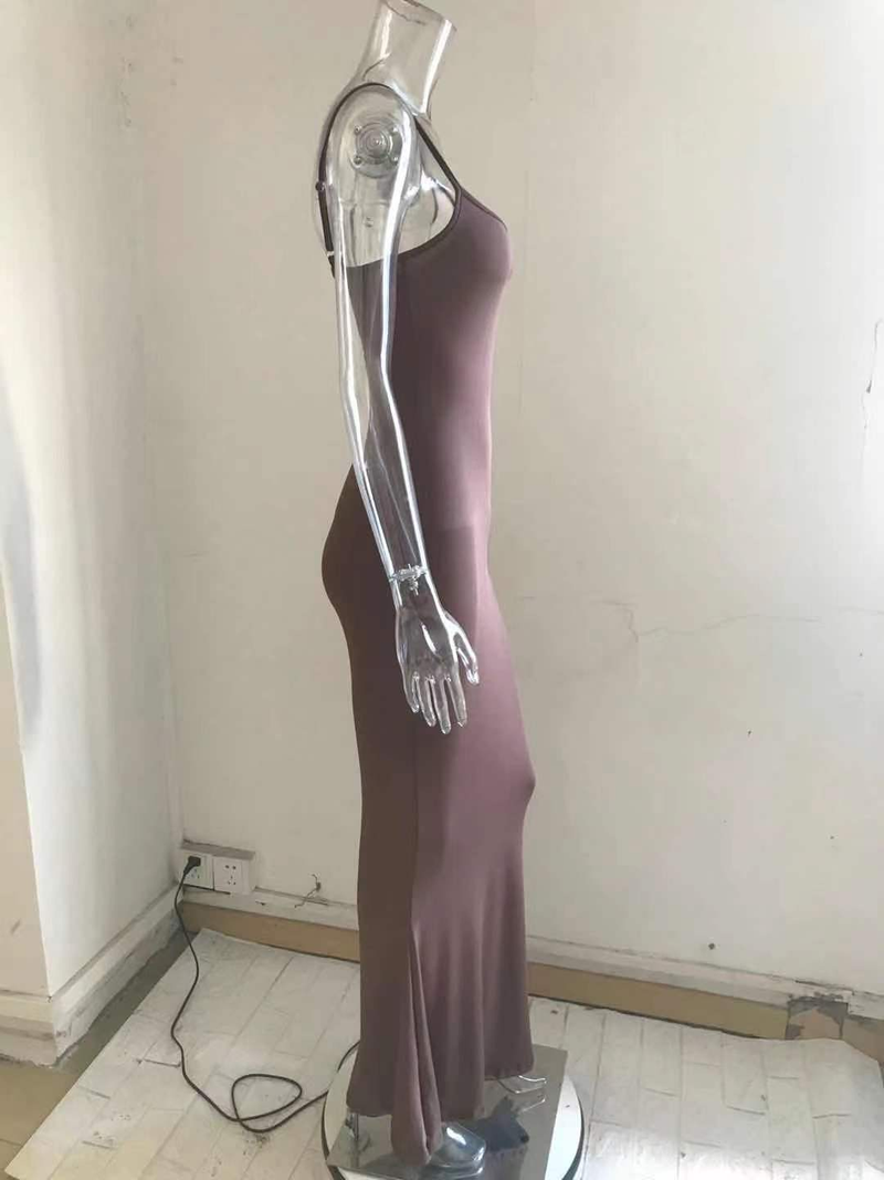 Abito lungo con bretelle slim casual da donna, alla moda, modello Skims_voghion.com