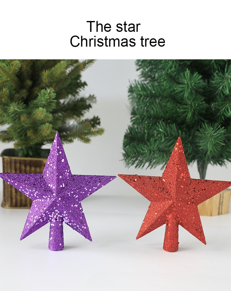 Christmas Decoration 19.5cm Three Dimensional Sprinkled Powder Tree Top Star Trumpet Five Pointed Star Tree Arrangement Accessories_voghion.com