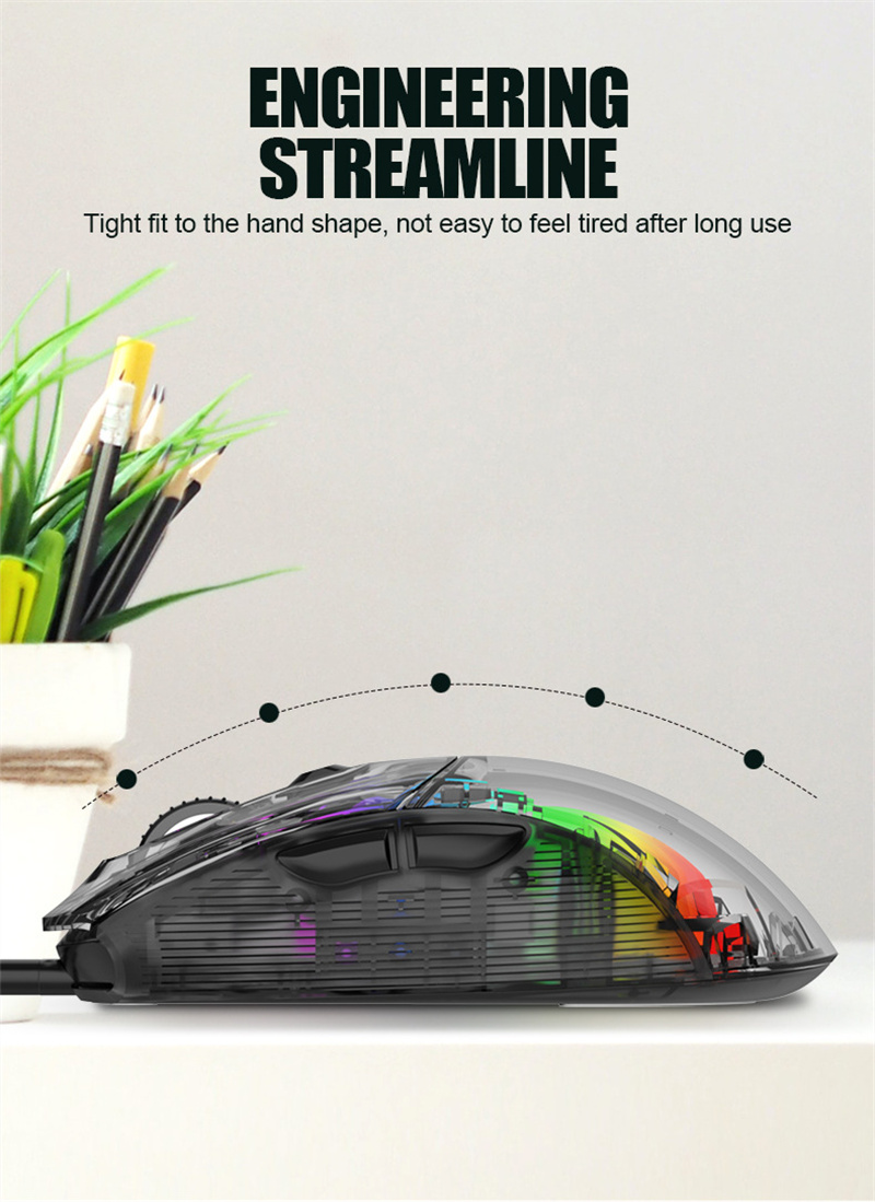 Arrival XYH New Transparent Wired Game Mouse RGB Light Effect gear DPI Adjustment USB Interface Mute O_voghion.com