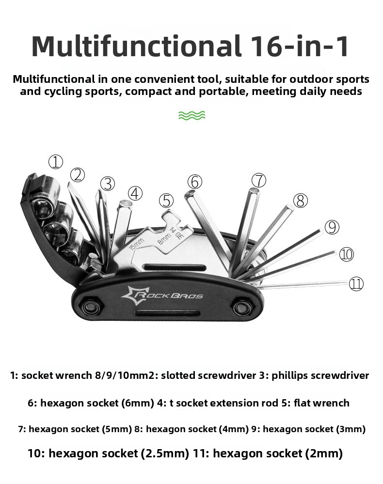 Rock Brothers Bicycle Tool Kit Tire Pump Repair Wrench Set Mountain Bike Combination Tools_voghion.com