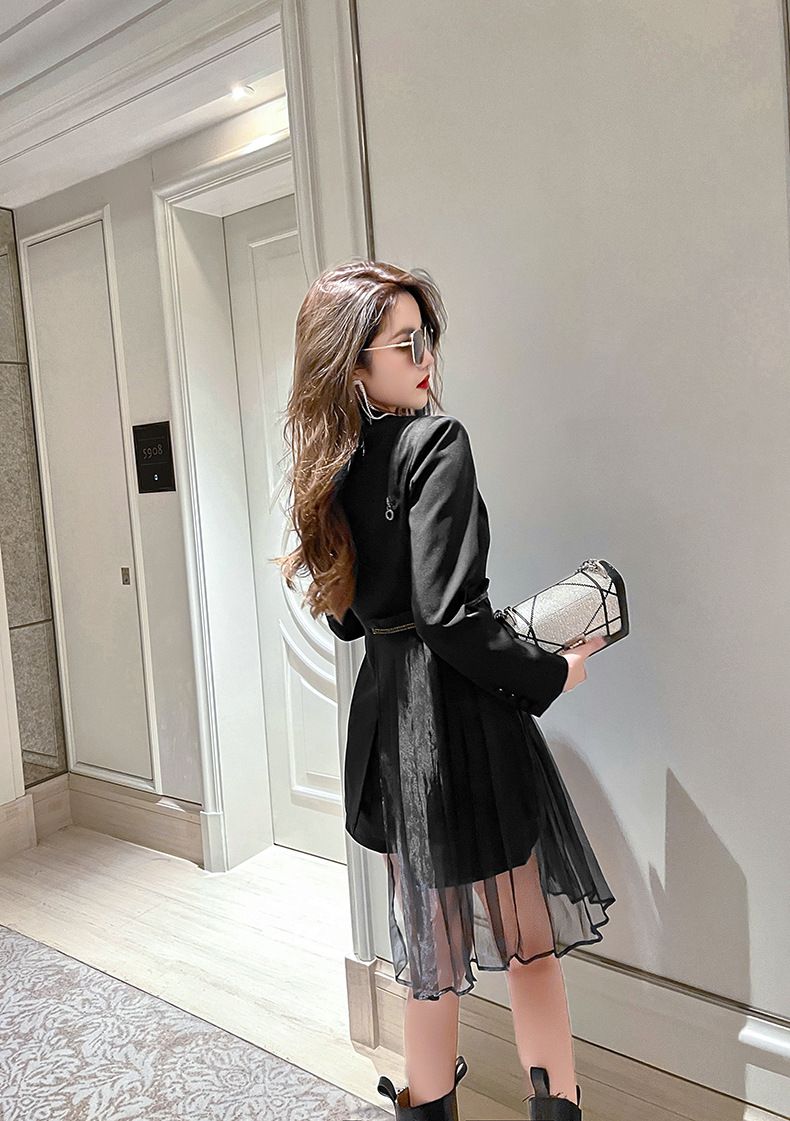 GraceChic Herbstkollektion 2025: Elegantes, tailliertes Damen-Kostümkleid mit Kragen, figurformend und kurz (2-teilig) 5379_voghion.com