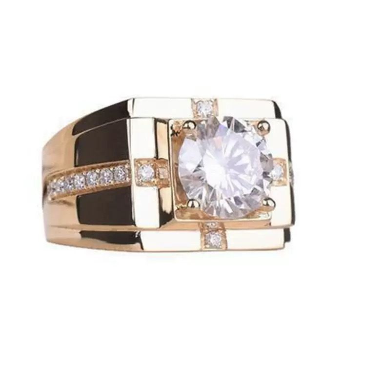 Anel de casamento dominante banhado a pedra Mosang de diamante clássico carvão vegetal de alta simulação masculina_voghion.com