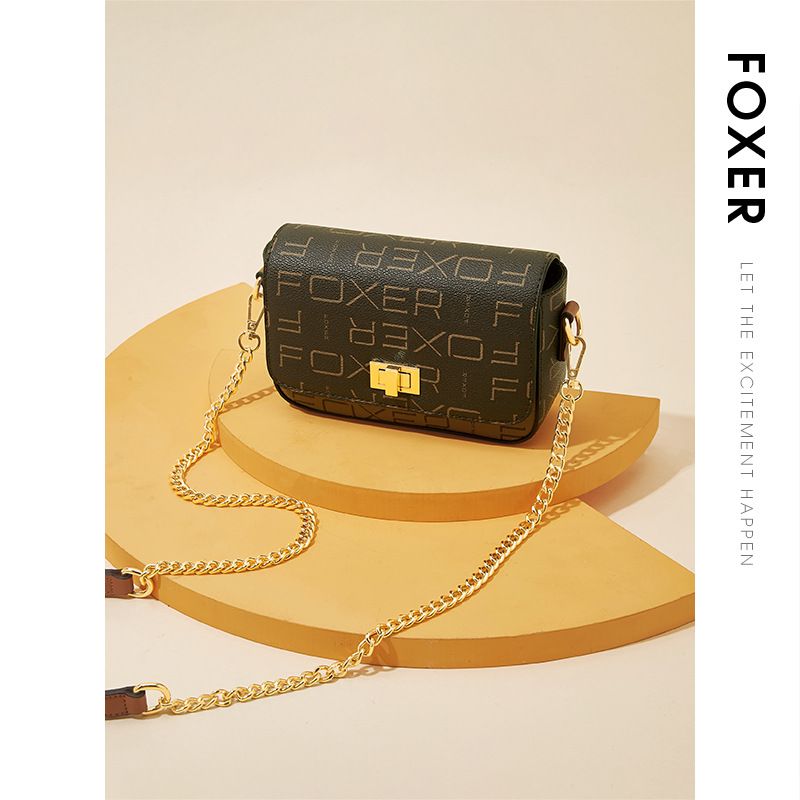 FOXER/ Borsa a tracolla vintage da donna con stampa Golden Fox e catena per telefono_voghion.com