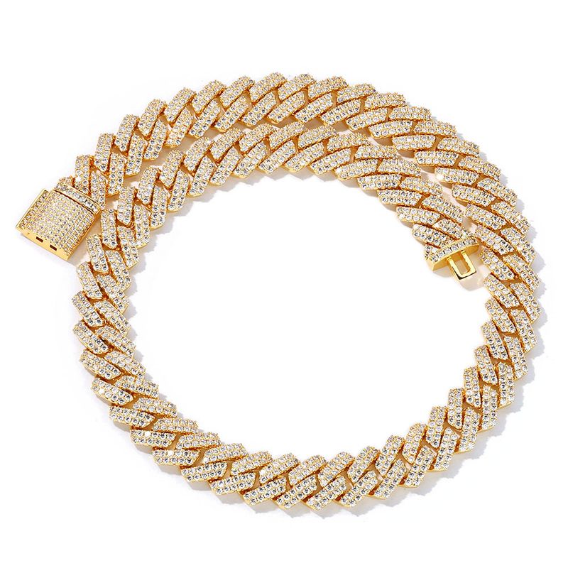Men's Jewelry Hip Hop Necklace 14mm Copper Inlaid Zircon Diamond Cuban Chain Cross Border Trendy Men's Bracelet Jewelry_voghion.com