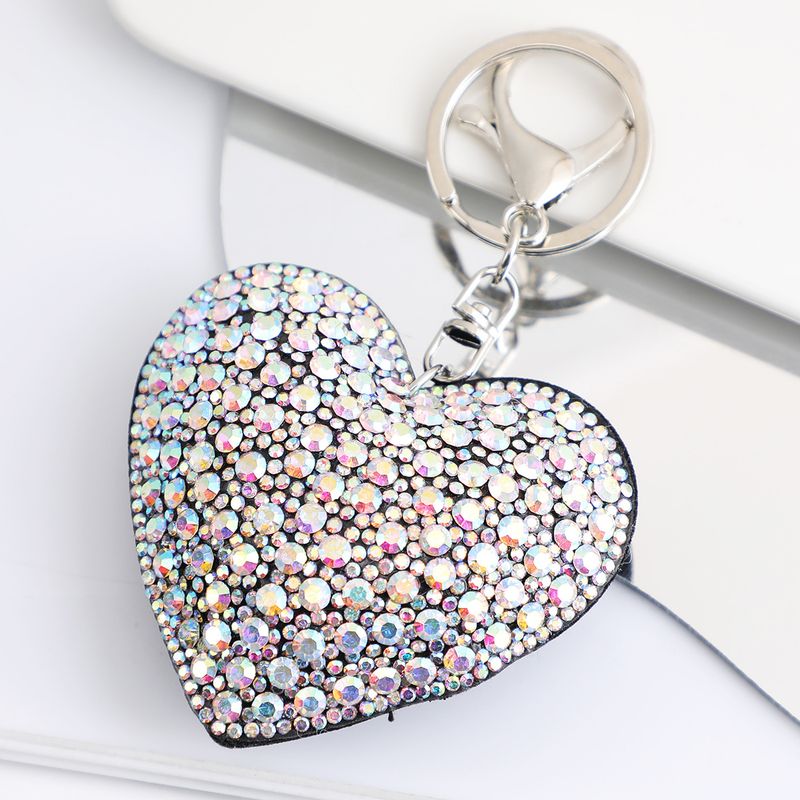 Full Inlaid Diamond Peach Heart Car Keychain Pendant Exquisite Rhinestone Backpack Decoration_voghion.com