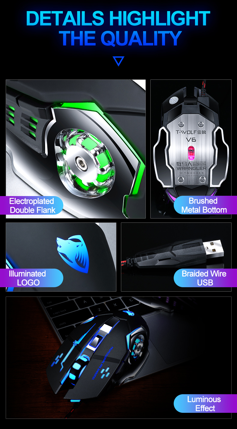 V Wired New Game Mouse ro Προγραμματισμός Μηχανικό ποντίκι DPI Επαγγελματικό ποντίκι υπολογιστή gaming για LoL_voghion.com
