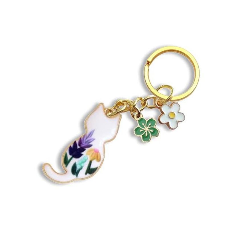 Nouveau porte-clés coloré et mignon en émail avec fleur, passionné de jardin et de chat_voghion.com
