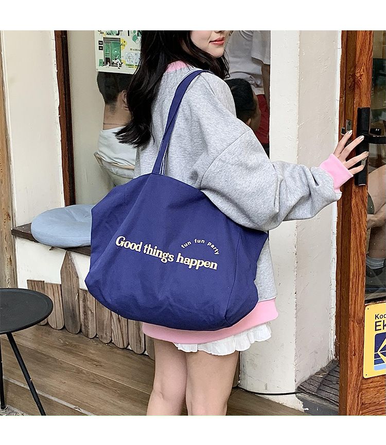 Sac fourre-tout grande capacité, double face, dos rayé, bandoulière texturée, lettre, en toile, pour collège_voghion.com