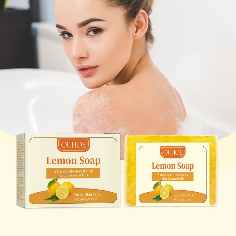 OUHOE Pure Lemon Soap Lemon Soap Vc Oil Removing Refreshing Cleansing Body Cleansing Bath Soap_voghion.com