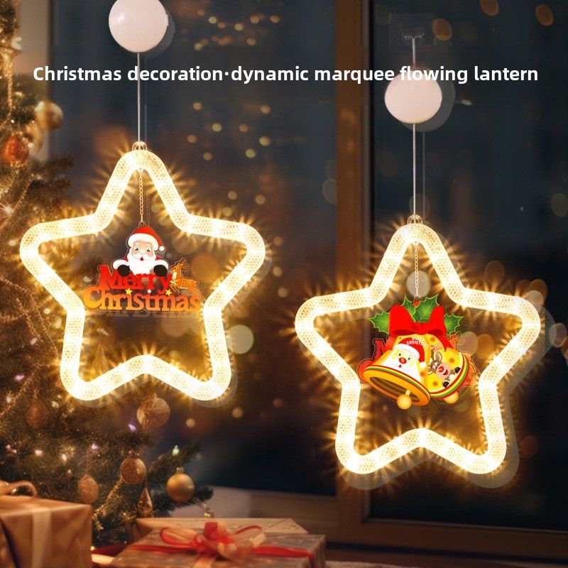 Weihnachtsarrangement Pentagramm Pferderennen Hängeleuchten LED-Leuchten Fenster Atmosphäre Dekoration Anhänger Saugnapf Licht_voghion.com
