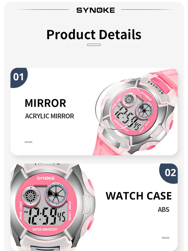 SYNOKE Student Elektronische Wasserdichte Sport Kinder Glow Multi Funktion Digital Uhr Sieben Farben Licht Geschenk_voghion.com