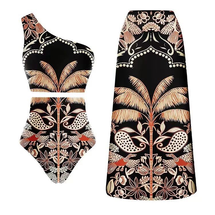 Damesbadpak retro bedrukte mesh-broek conservatieve badpakbikini_voghion.com