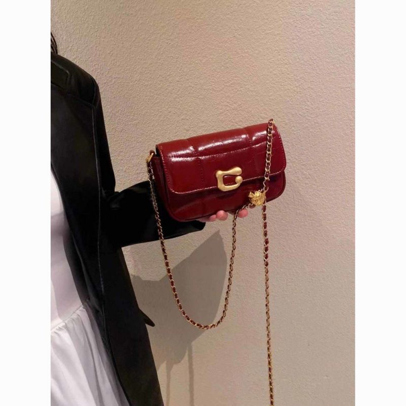 Borsa a tracolla piccola con catena quadrata, di alta qualità, di colore rosso vino, 2024, nuova di zecca, per le donne_voghion.com