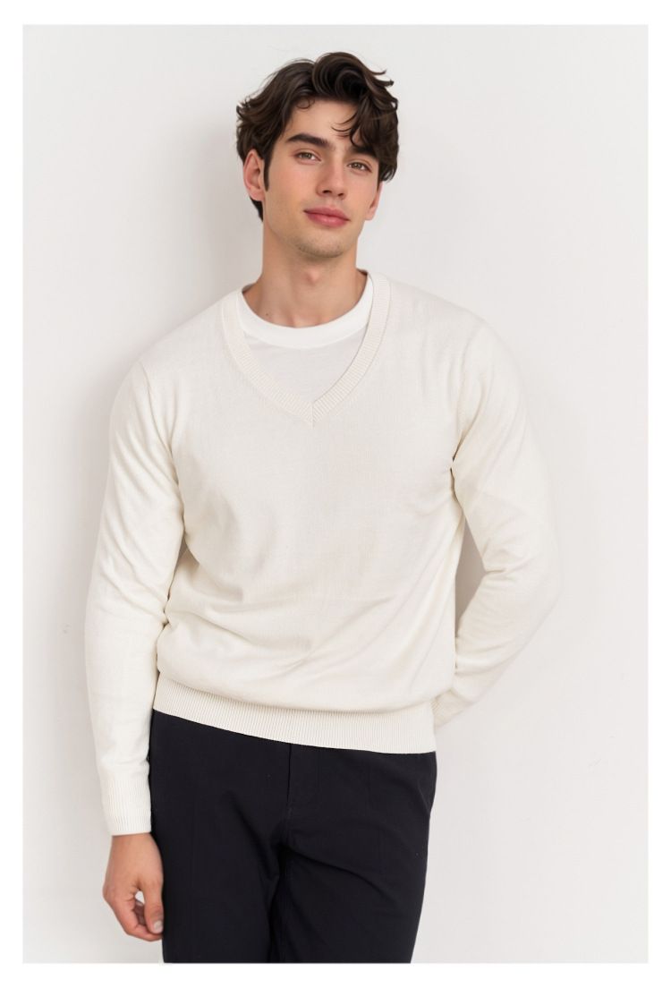 „Herren-Wollpullover mit V-Ausschnitt – Schmal geschnittener, leichter Pullover für Herbst und Winter, Business-Casual-Stil“_voghion.com