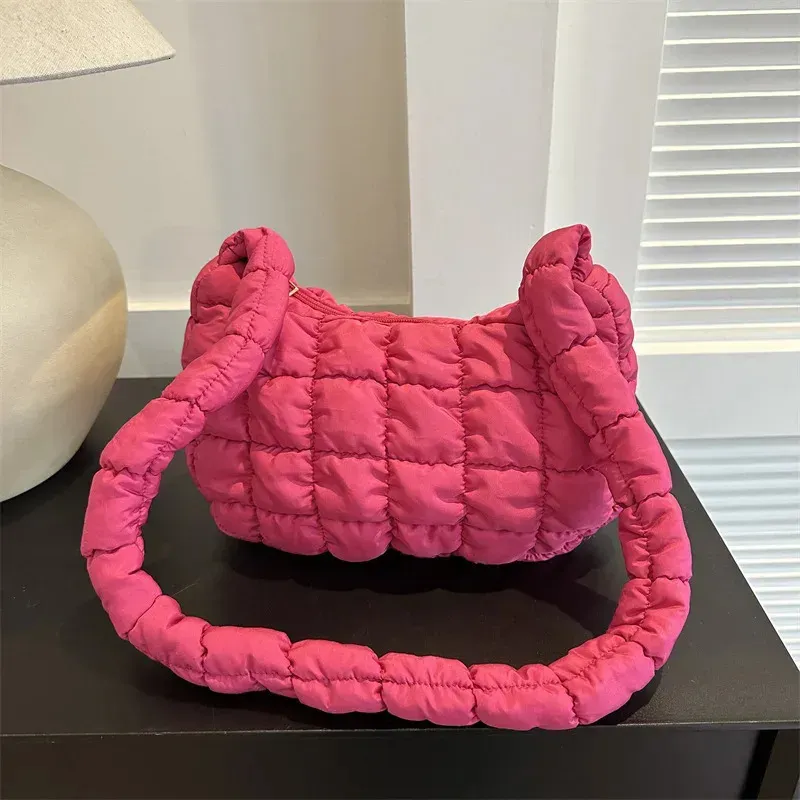 Borse a tracolla trapuntate e plissettate per donna, borse imbottite, borsa a secchiello, borsa tote in nylon con motivo a bolle di nuvola 250516_voghion.com