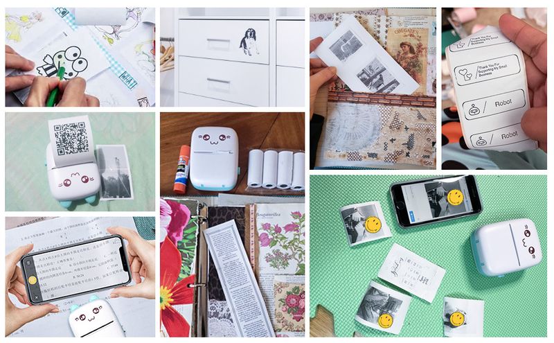 Mini foto pisač, termalni pisač naljepnica s USB punjenjem, prijenosni Bluetooth bežični foto pisač s 1 rolom termalnog papira za Android i iOS_voghion.com