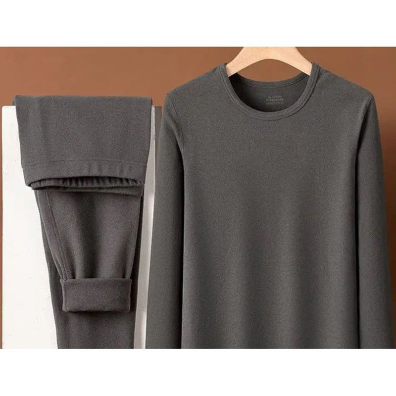 Set termic din catifea pentru bărbați de toamnă și iarnă, haine rezistente la frig, pantaloni de toamnă, guler rotund subțire, temperatură_voghion.com