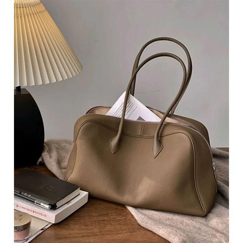 Minimalistischer Stil Leder 2025 New Boston Große Kapazität Kopfschicht Rindsleder Unterarm Tote Schultertasche_voghion.com