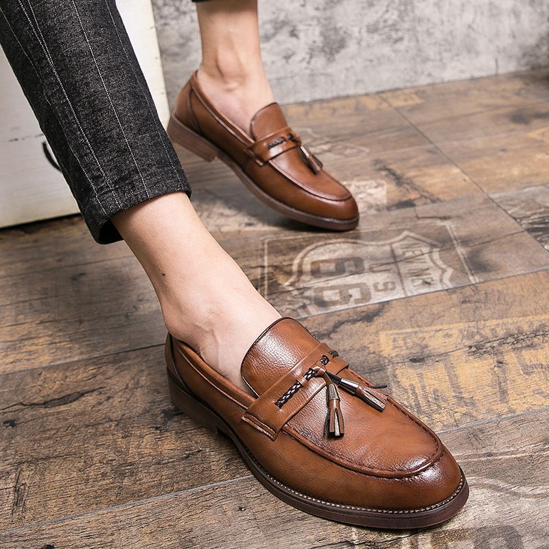 Euro Step Large Size British Style Brogue Leather Casual Slip-On Loafers Moccasins Men's Business Shoes_voghion.com