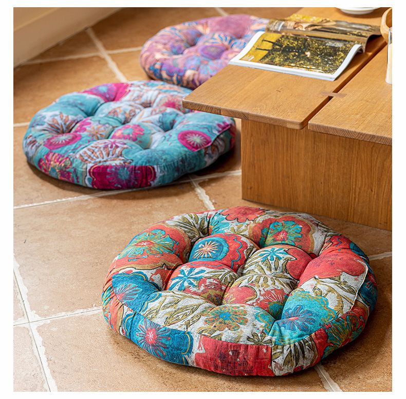Cuscino da pavimento marocchino - Cuscino da meditazione rotondo spesso, stampa geometrica boho, imbottitura in morbido cotone PP per yoga, cerimonia del tè e arredamento per la casa_voghion.com
