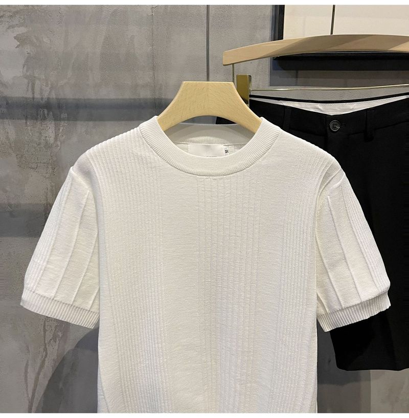 Maglietta a maniche corte in maglia da uomo, maglione estivo in seta sottile ghiacciata, mezza manica, parte superiore interna bianca da uomo_voghion.com