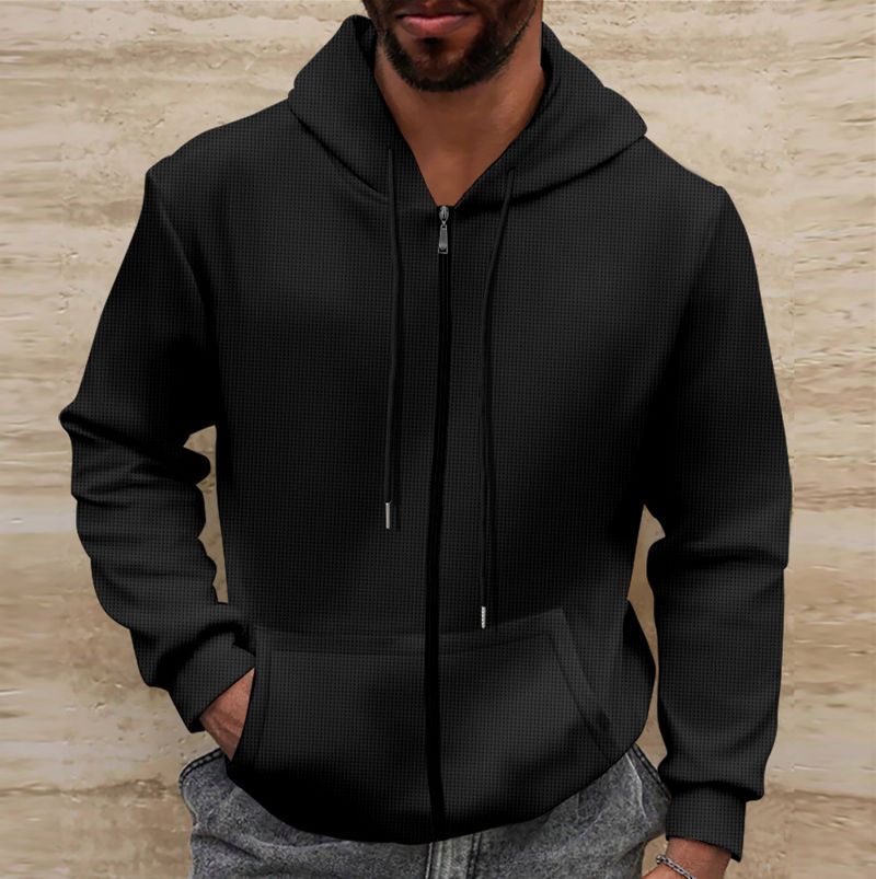 Giacca con cappuccio e manica lunga con cerniera e tasca a tinta unita, stile invernale da uomo, nuovo_voghion.com