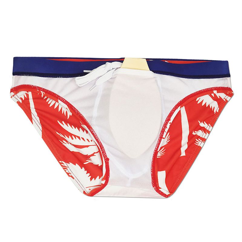 UXH Men's Swim Trunks With Cup Fashion Coconut Tree Print Beach Vacation Style Sexy Triangle_voghion.com