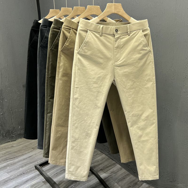 Erkek Giyim Üst Sınıf Düz Renk Dokuz Nokta Pantolon İlkbahar Ve Yaz Yeni Kore Versiyonu Slim Fit Çok Yönlü İngiliz Tarzı Düz Rahat Pantolon_voghion.com