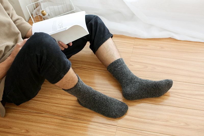 Șosete de lână Șosete de damă cu tub mediu, cu buclă caldă din fleece extra gros Șosete de lână extra groase din bumbac pentru bărbați_voghion.com
