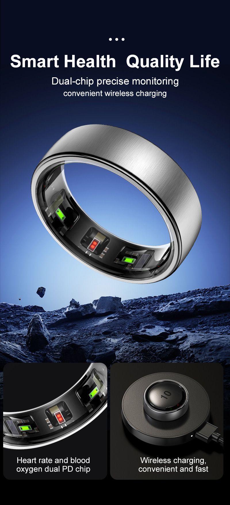 Nouvelle bague connectée R10 pour hommes et femmes, moniteur de fréquence cardiaque et d'oxygène dans le sang, mode multisport, étanche IP68 et 5 ATM, pour Android et iOS_voghion.com