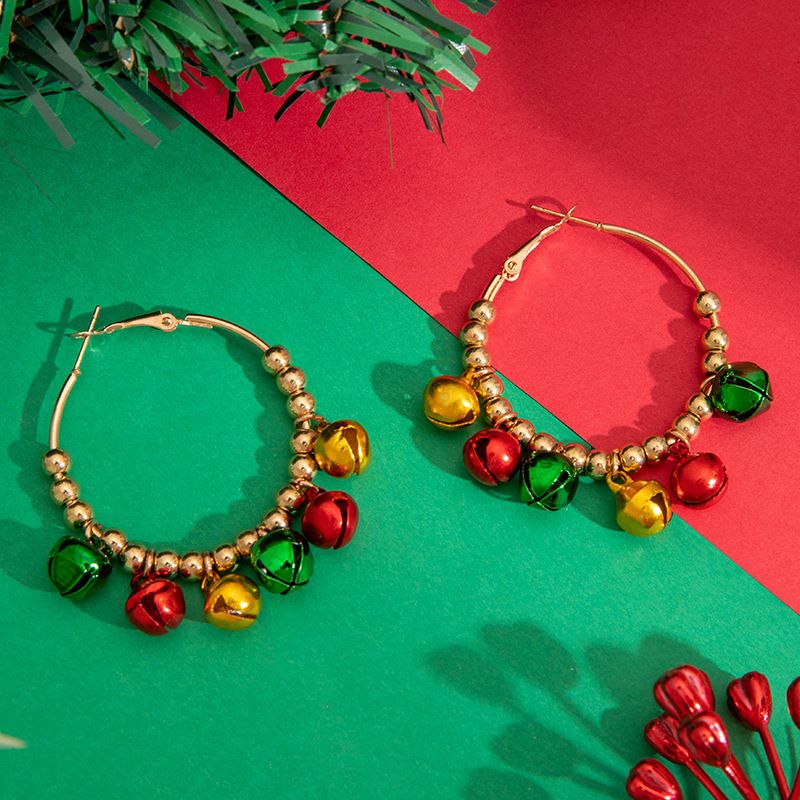 Simple Niche Design Colorful Bell Beaded Christmas Earrings_voghion.com