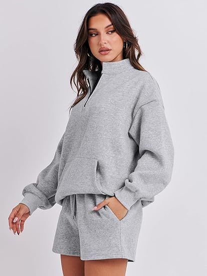 Women's Clothing Three quarter Pants Solid Color Sweater Pocket Two piece Set _voghion.com