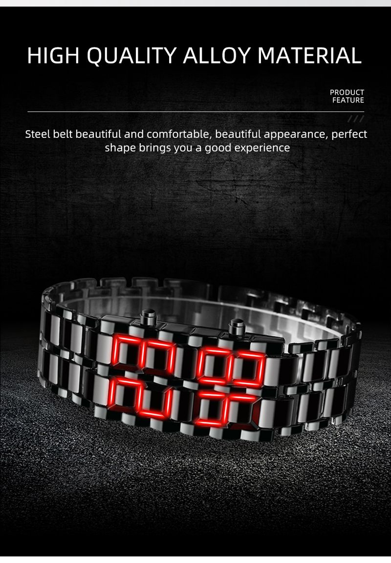 Montre-bracelet numérique à lave pour homme, entièrement en métal, noire, rouge, bleue, affichage LED, cadeau pour homme, garçon, sport, horloge créative_voghion.com