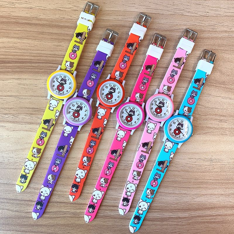 Orologio per bambini con stampa di una ragazza con tenero gattino dei cartoni animati, delicato orologio al quarzo con interesse infantile_voghion.com