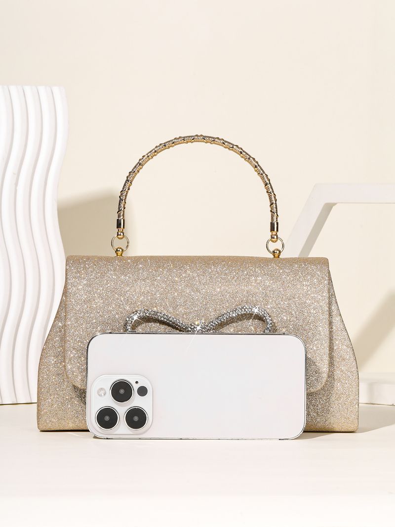 Nuova borsa a mano con fiocco tempestato di diamanti e glitter in polvere, borsa da donna per banchetti alla moda e semplice_voghion.com