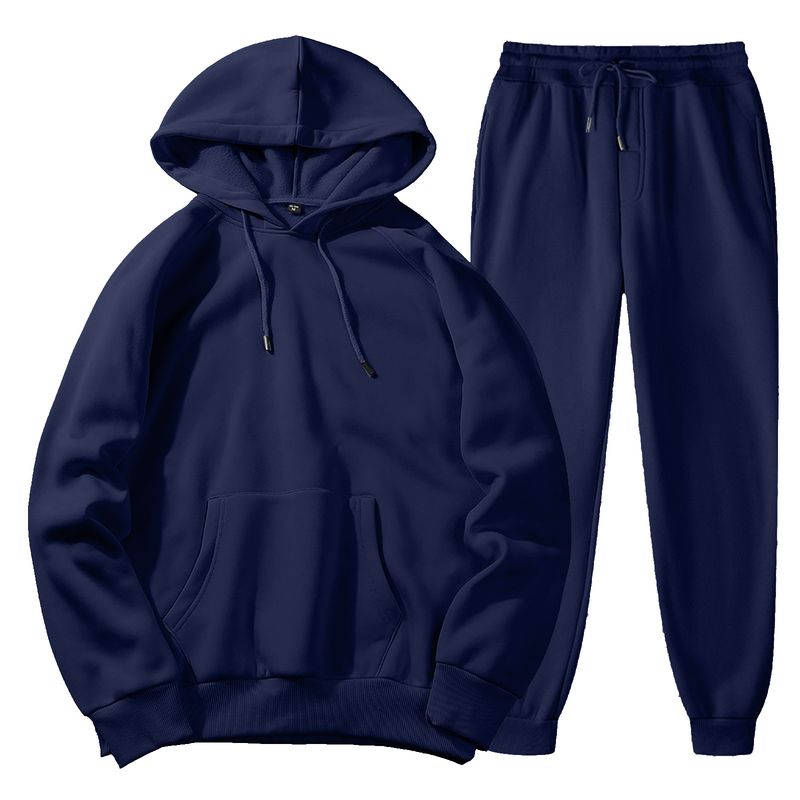 Dameskleding Herfst en winter heren capuchon effen kleur licht plaat pullover sweatshirt set casual sport hoodie sweatshirt broek tweedelige set_voghion.com