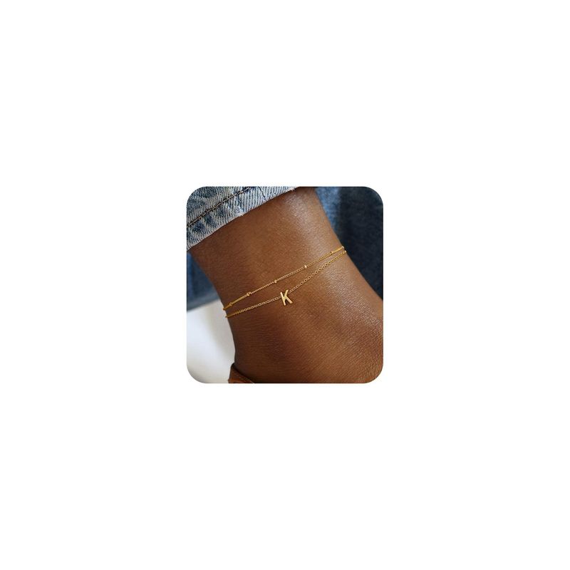 New Hot-Selling Fashion Women's Letter Anklet 26 Initials Pendant Double Layer Stacking Elegant Accessory_voghion.com