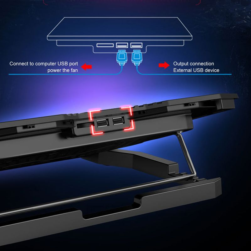 Xinweiqing K5 Killpad Fënnef Ventilatoren Komfortwénkel Duebel USB Ports Justierbar Wandgeschwindegkeet Laptop Killer fir Notebook_voghion.com